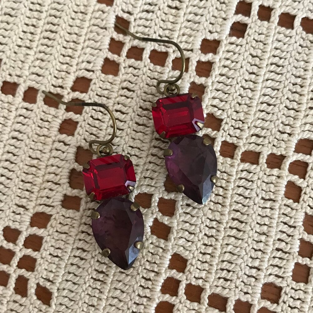 Sorrelli Red and Purple Teardrop Crystal Drop Earrings - Picture 3 of 3